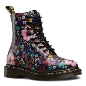 DR MARTENS 1460 Canvas Pascal Wanderlust Black & "Mallow Pink" Floral Boots W10